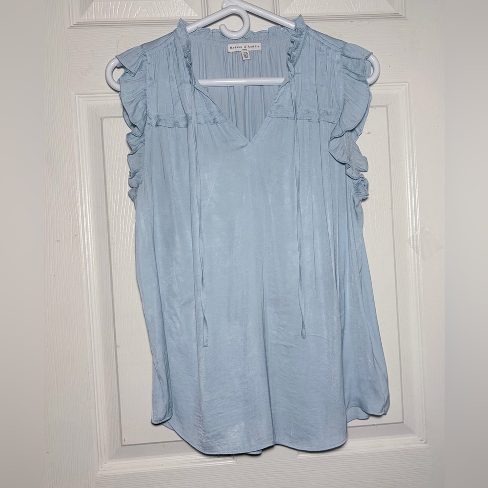 Maison d’Amelie Light Blue Ruffled Women's Top